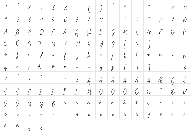 Hesterica Regular  glyph index