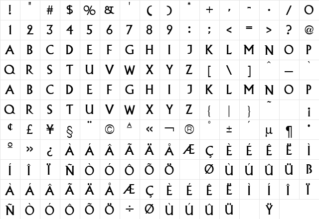 Alexander Regular  glyph index