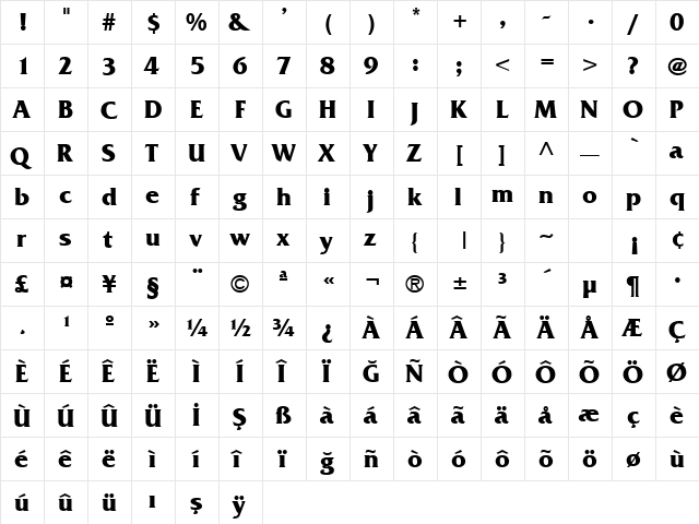 TR France Bold  glyph index