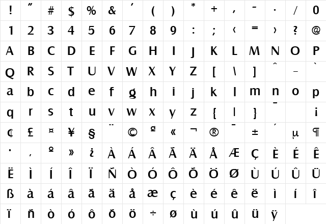 Salzburg-Serial-Medium Regular  glyph index
