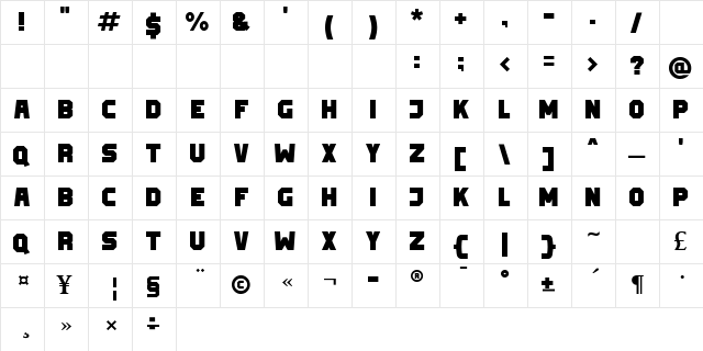 Inlanders Bold  glyph index