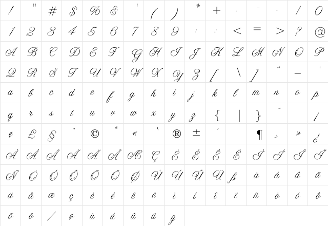 AltastGreeting Regular  glyph index