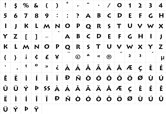 Lithos Bold  glyph index