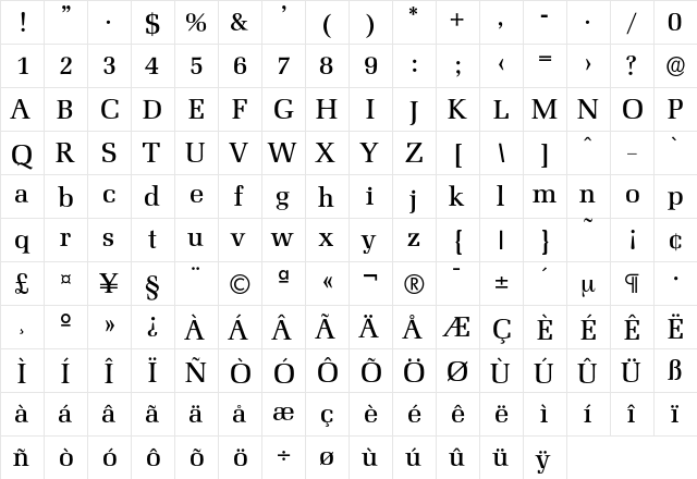 Marseille-Medium Regular  glyph index