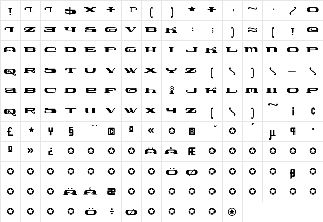 Lemonade Speedster  glyph index