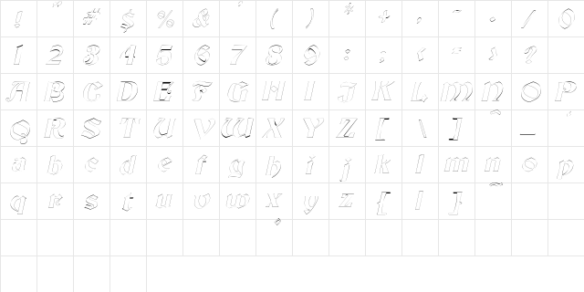 ThorntonOutline Italic  glyph index