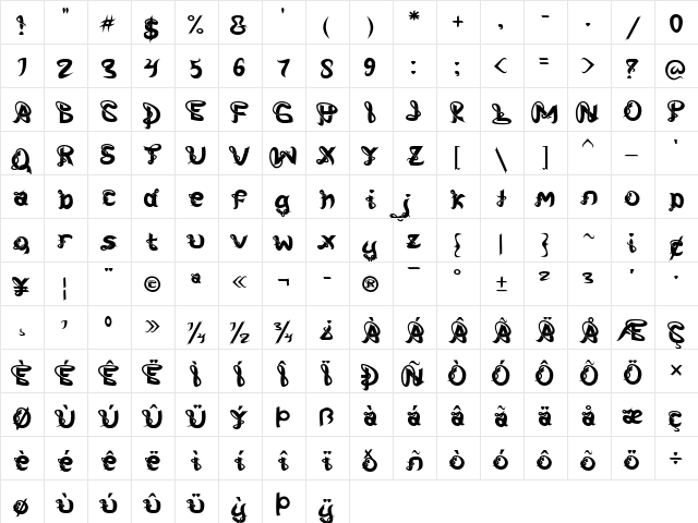 Tehisa Regular  glyph index