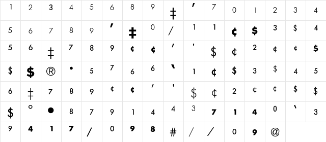Futura Fractions BQ Regular  glyph index