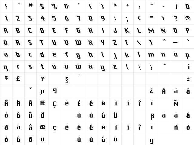 Marathon 10 Regular  glyph index