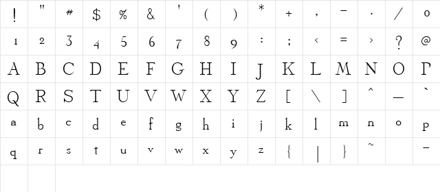 Dickens Regular  glyph index
