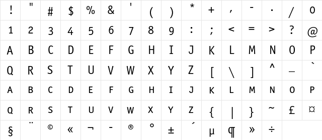 OfficinaSansBookSCC Regular  glyph index