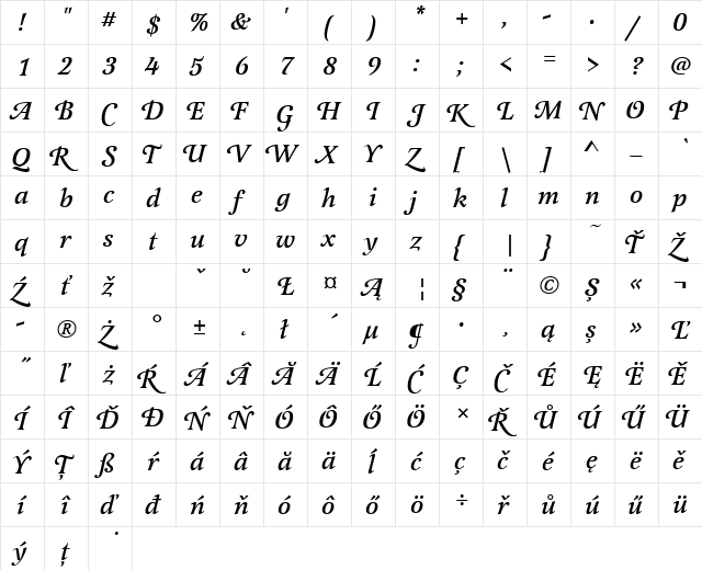 LatienneSwaTEEMed Italic  glyph index