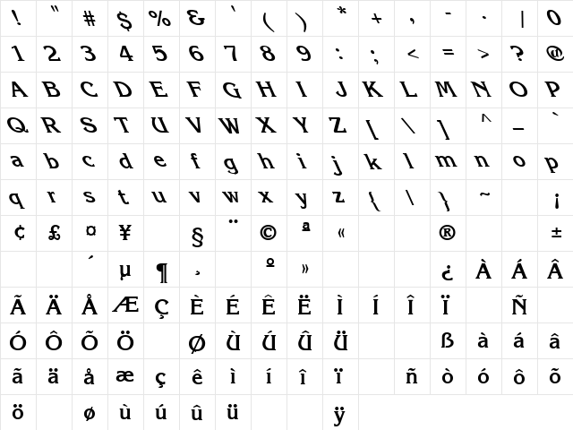 Home Tonight 1 Regular  glyph index