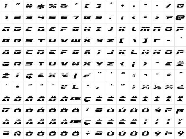 Iapetus Laser Italic Italic  glyph index