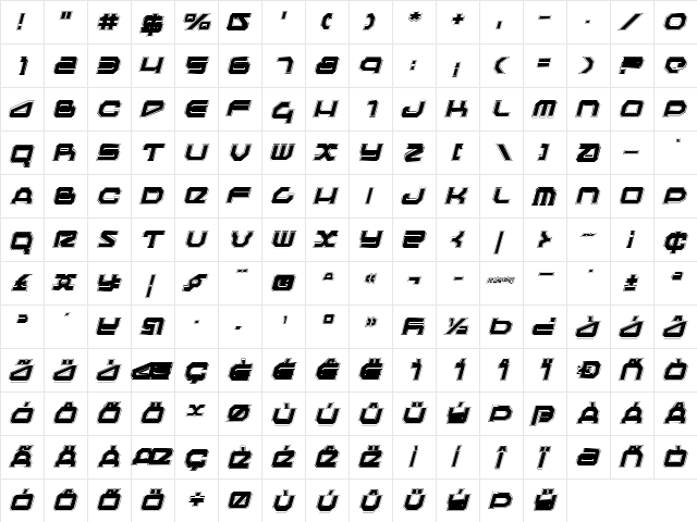 Traveler Pro Italic Italic  glyph index