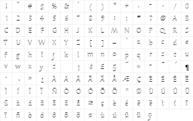 BarbedorTMedOu1 Regular  glyph index