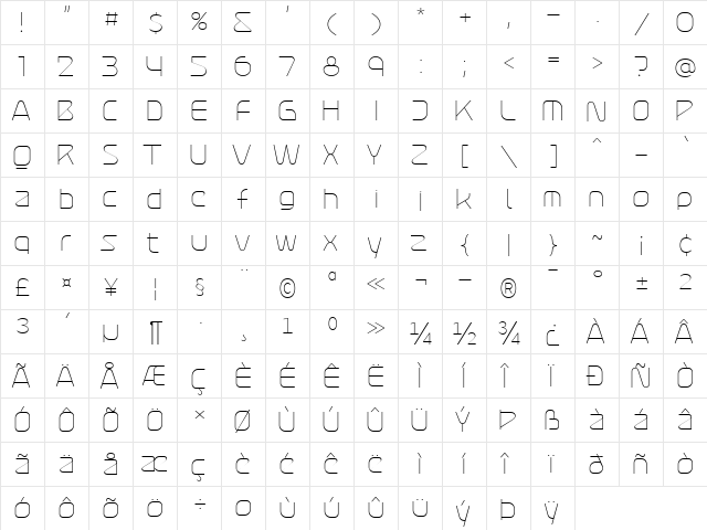 Atures 100 PERSONAL USE ONLY Regular  glyph index