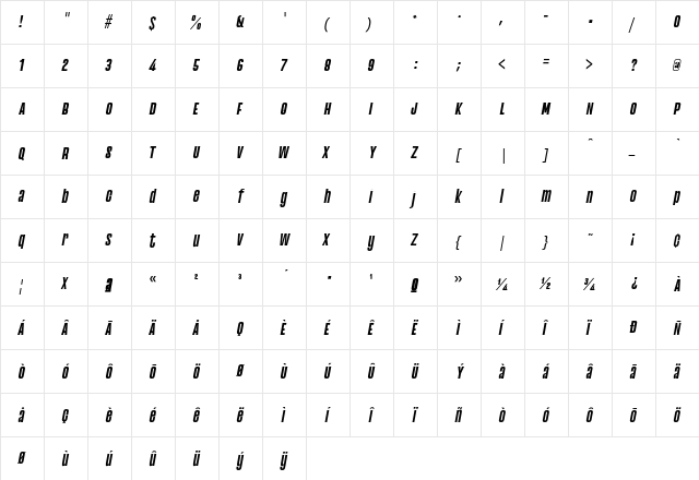 Astana regular-italic  glyph index