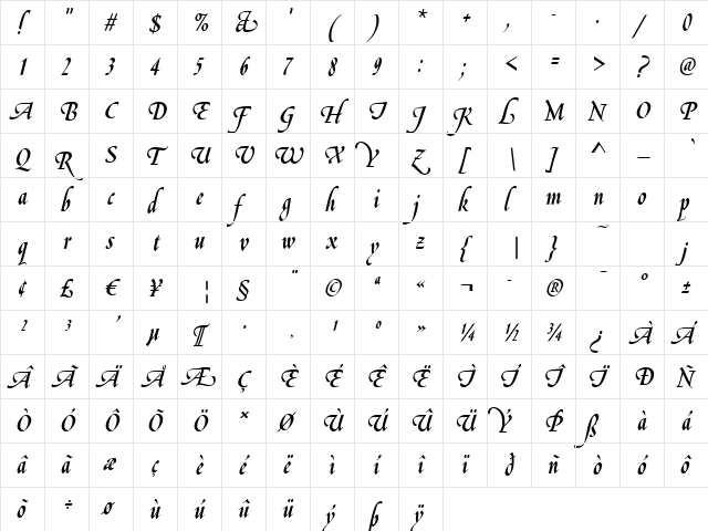 Livorno Regular  glyph index
