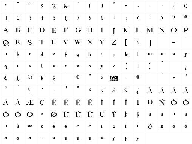 GrailNew Regular  glyph index