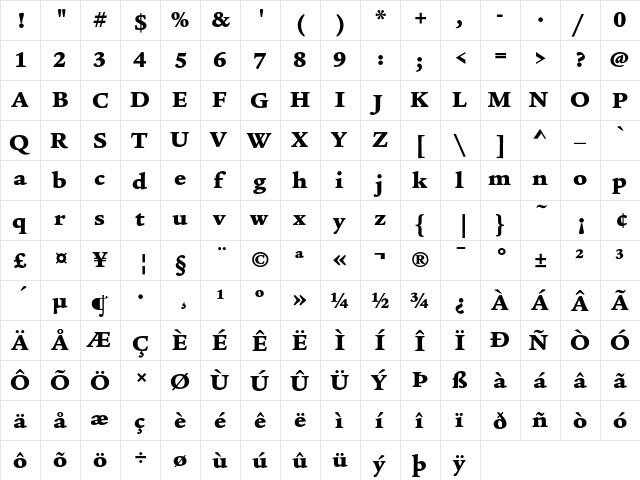 ITC Legacy Serif Ultra  glyph index