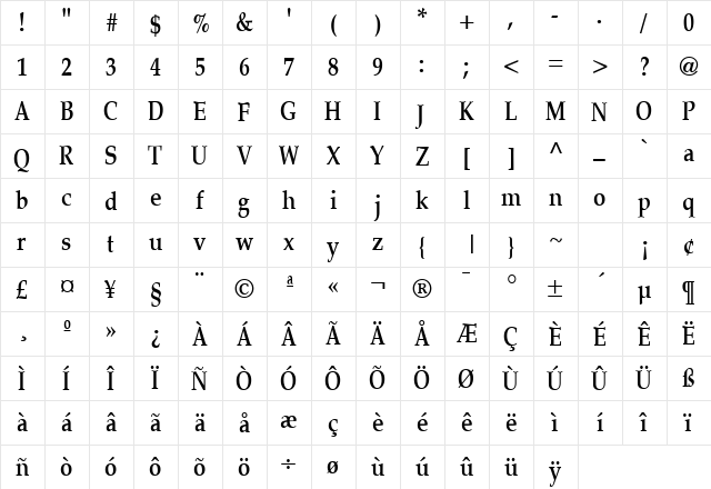 LatinoPalCond5 DemiSH  glyph index