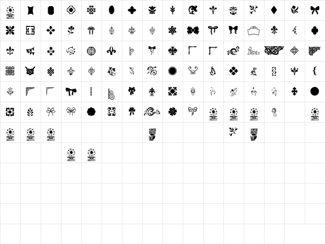 Ornaments Salad Regular  glyph index