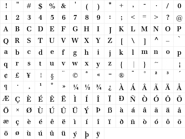 Emona SemiBold Regular  glyph index