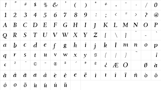 Jacksonville Regular  glyph index