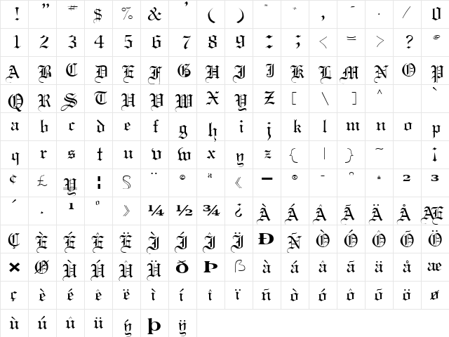 SchamSSK Regular  glyph index