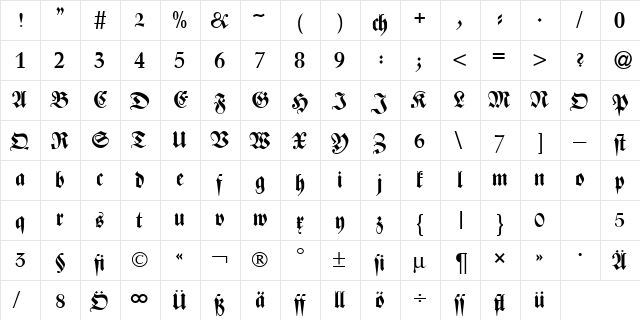 ZenturyDB Normal  glyph index