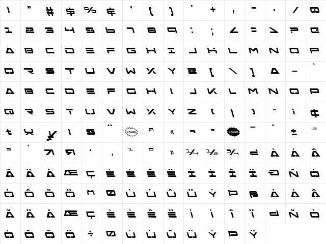 Free Agent Bold Leftalic Bold Leftalic  glyph index