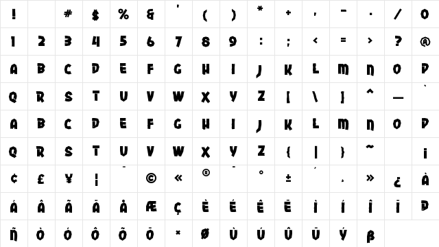 Stoneyard Regular  glyph index