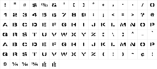 Spacedock Stencil Regular  glyph index