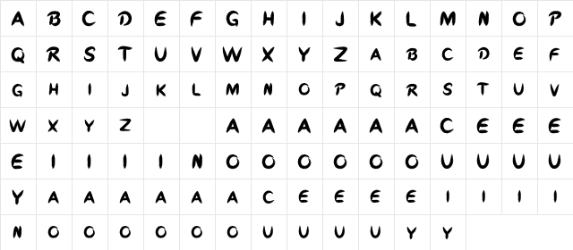 Iron Blade Regular  glyph index