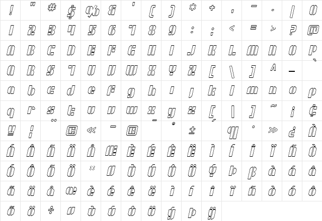 SF RetroSplice Outline Regular  glyph index