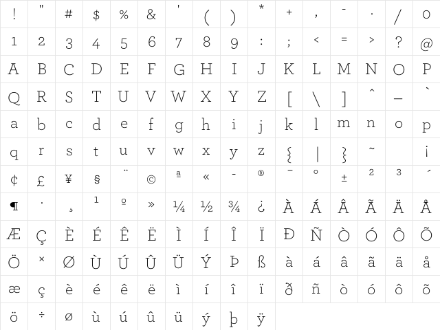 ArcherPro Light  glyph index