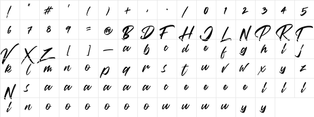 Vaughan Handstylish Font Regular  glyph index