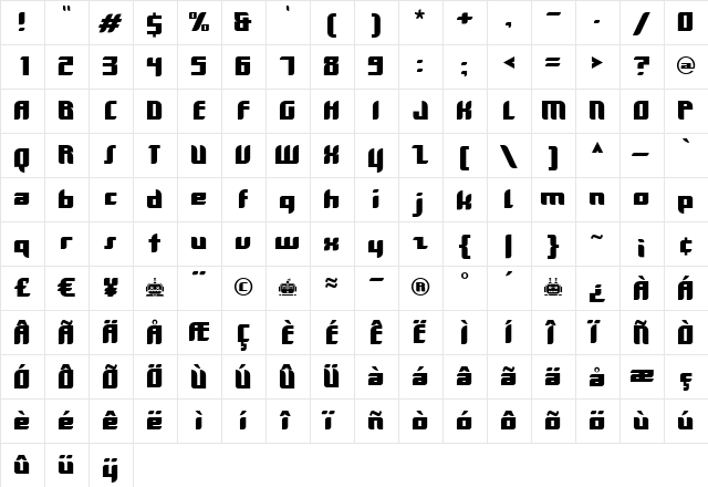 Dimentia Medium  glyph index