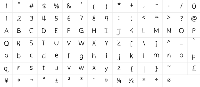 Handwriting Main Regular  glyph index