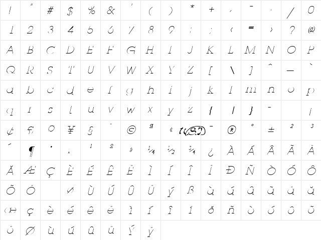 Lapland Light Italic  glyph index