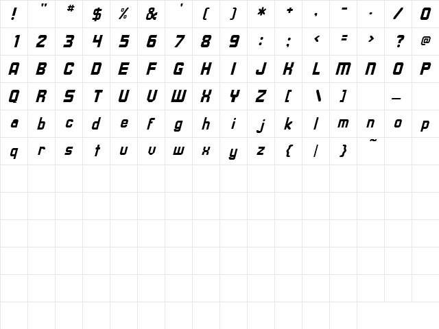Marathon 6 Regular  glyph index