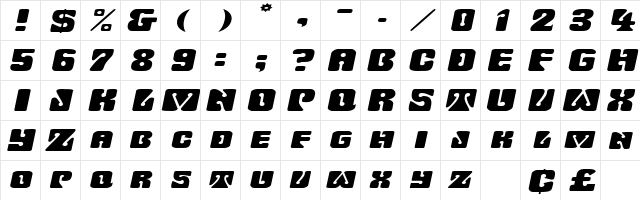 WavyOrnamentalExtended Oblique  glyph index