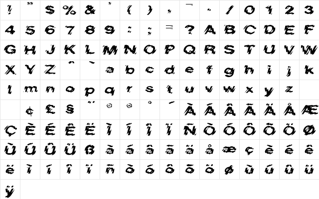 HighVoltageExtended Regular  glyph index