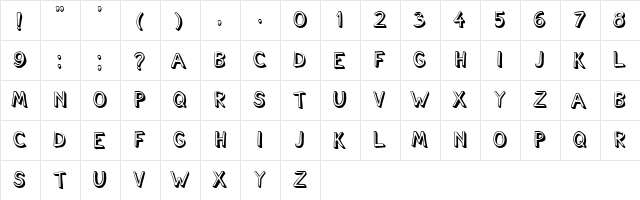 Cartoonish Regular  glyph index