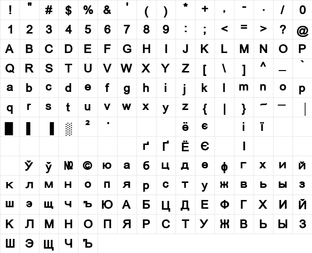 ER Univers KOI-8 Bold  glyph index