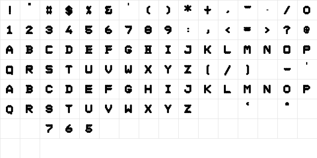 DS Ticket65 Regular  glyph index