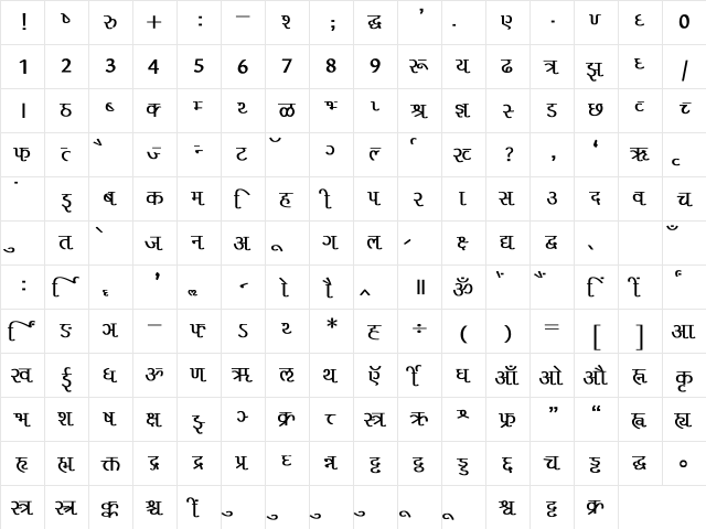 Liza Bold  glyph index