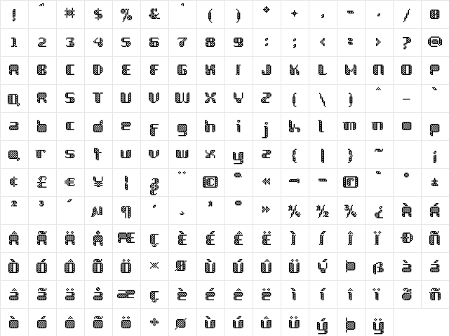 PixetlHard Regular  glyph index