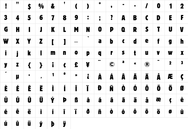 Block Berthold Condensed  glyph index